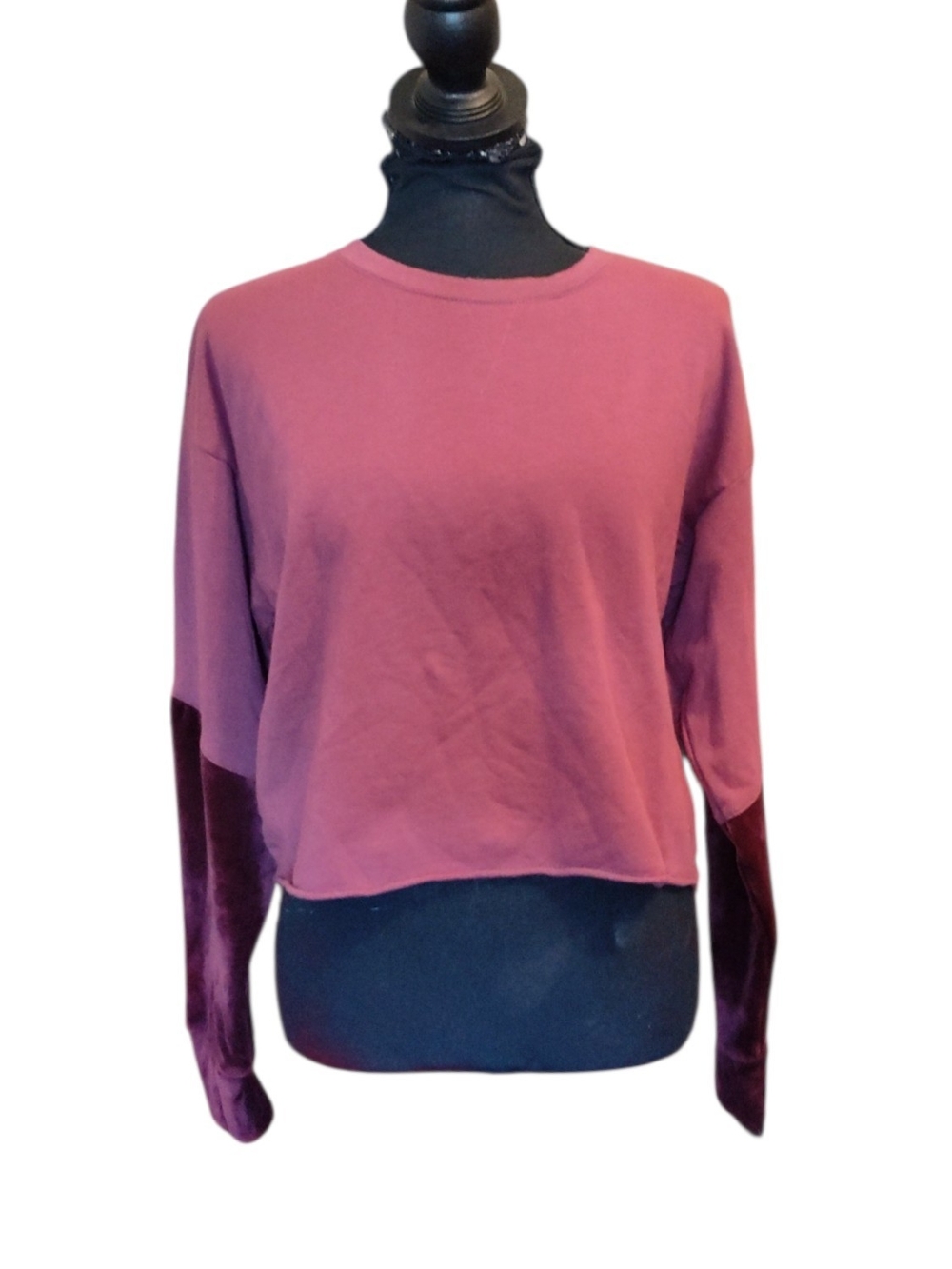 Splendid Mauve Crewneck Sweatshirt with Velvet Sleeve Panels